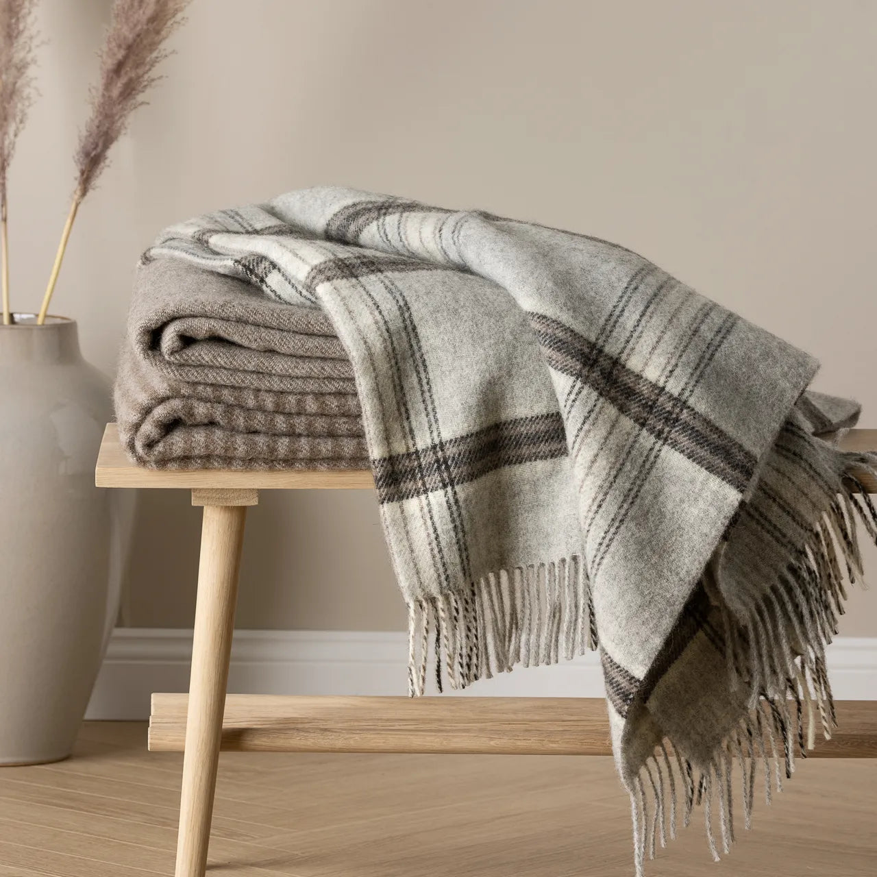 Check Wolldecke Grau 130x200 cm