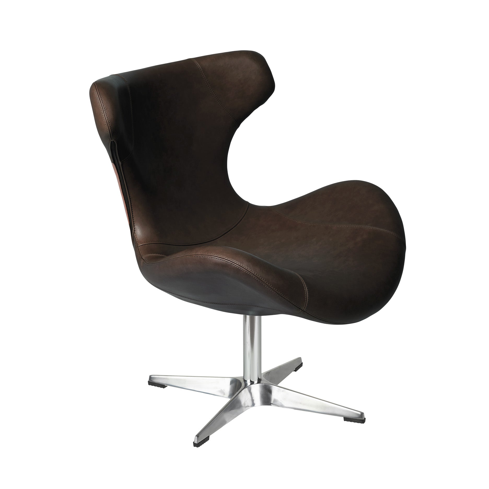 Kato Loungesessel Leder m. verchromtem Drehsockel