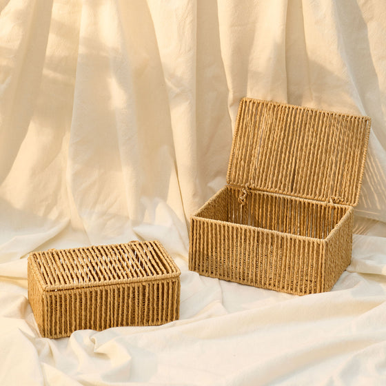 Raffia Korb mit Deckel Natur