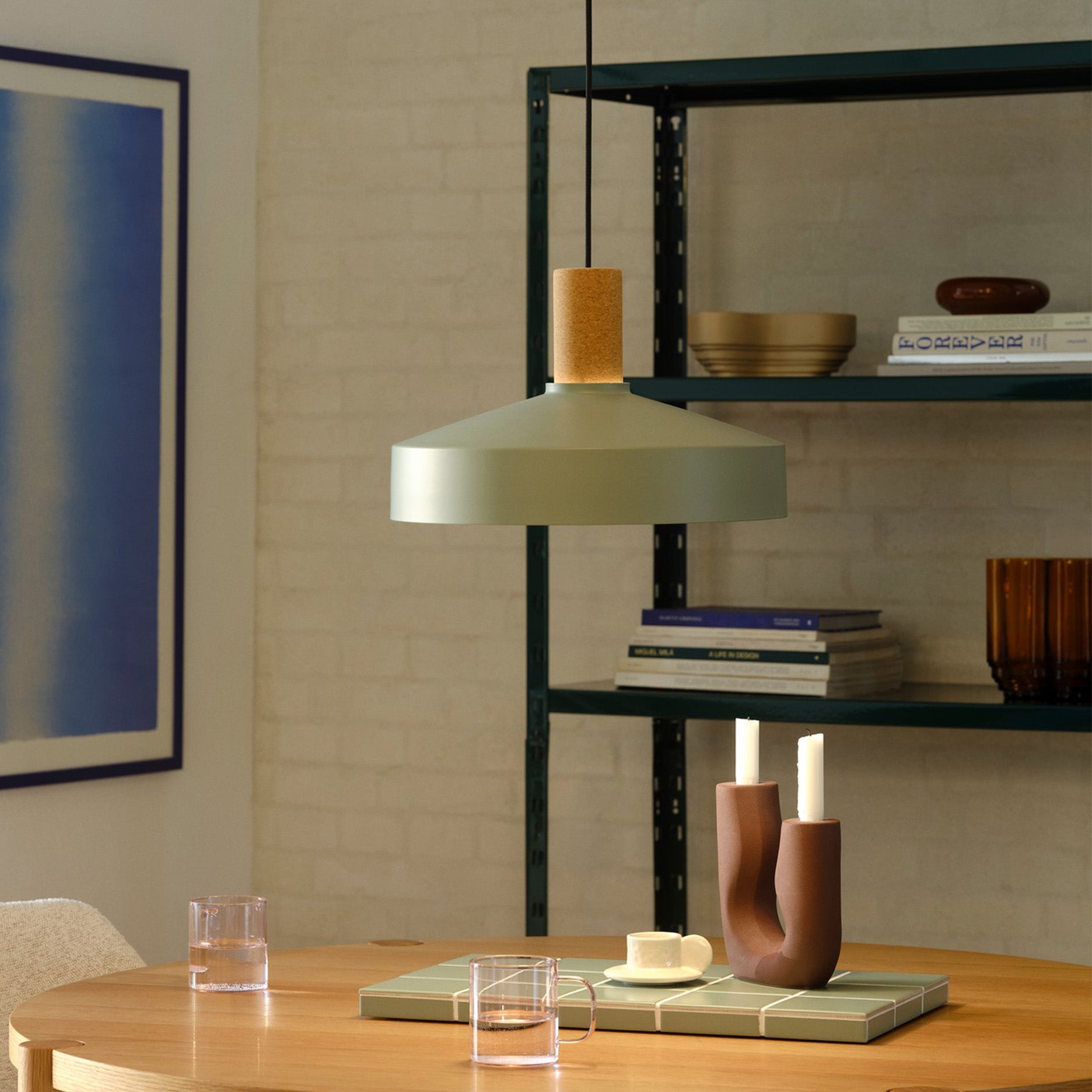 Elvas Pendelleuchte Kork staubgrün