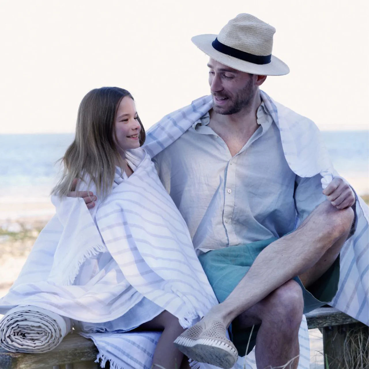 Hammam-Handtuch 80×180 cm – Staubblau gestreift