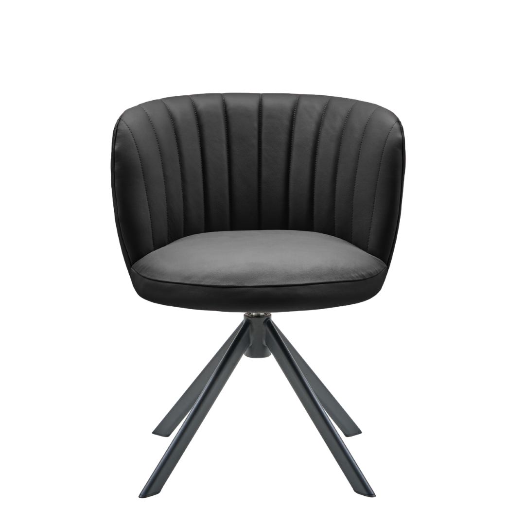 Shelly II Esszimmerstuhl aus Leder mit Drehgestell (Schwarz)