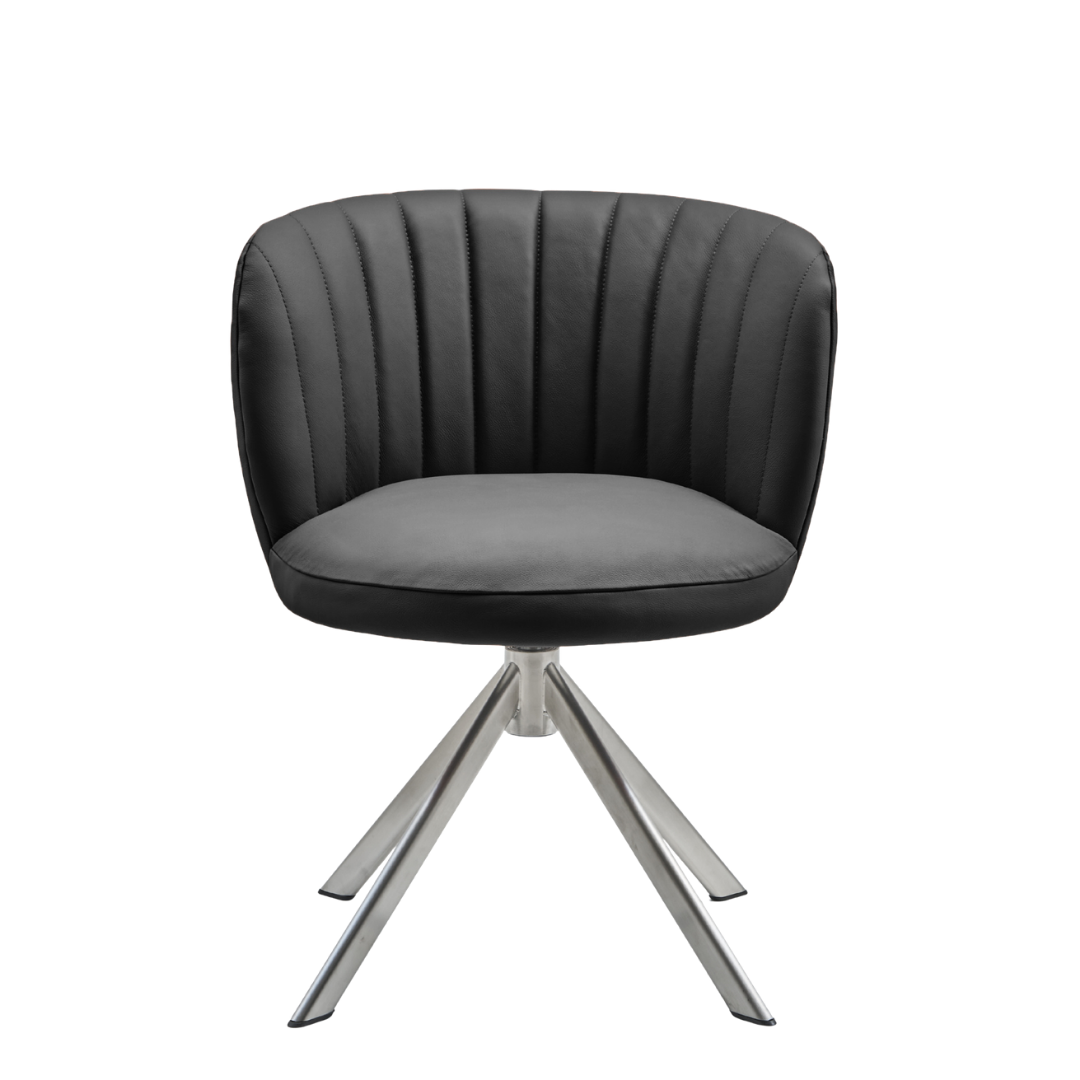 Shelly II Esszimmerstuhl aus Leder mit Drehgestell (Edelstahl)