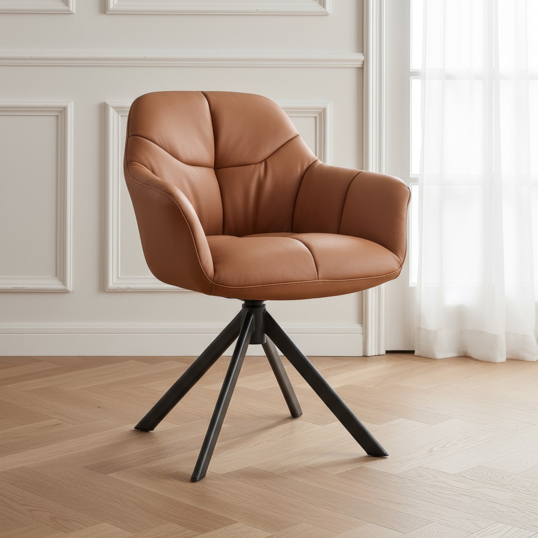 New Age Premium Esszimmerstuhl aus Leder mit Drehgestell (Schwarz)