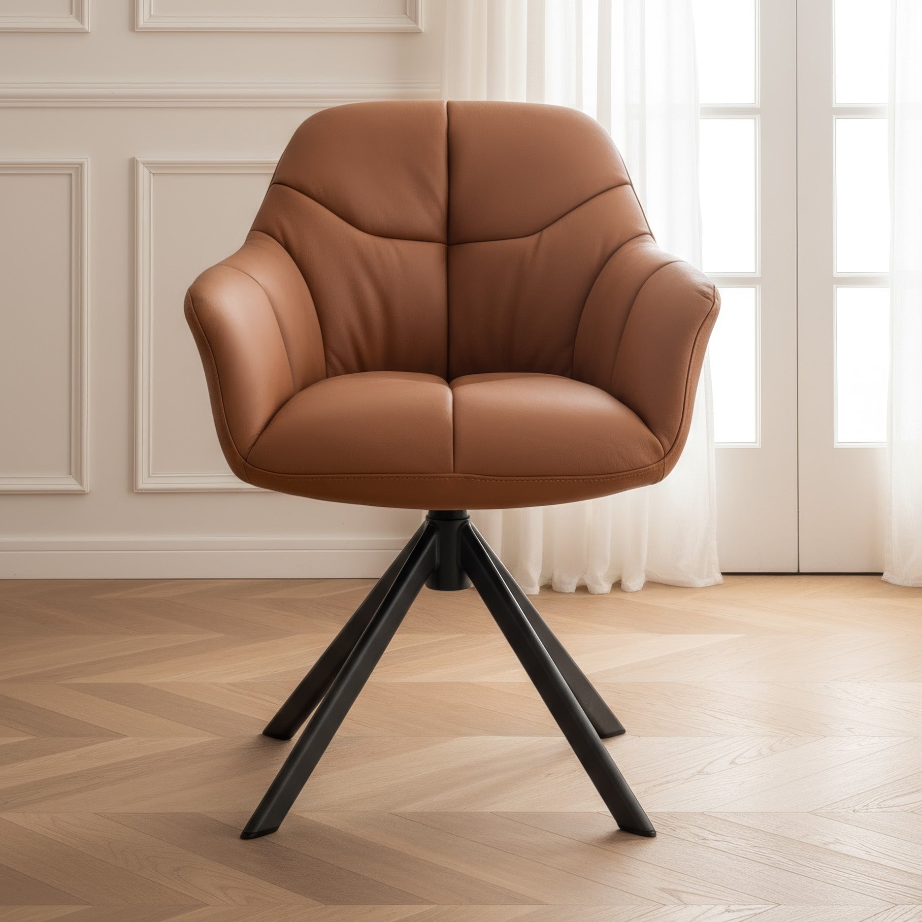 New Age Premium Esszimmerstuhl aus Leder mit Drehgestell (Schwarz)