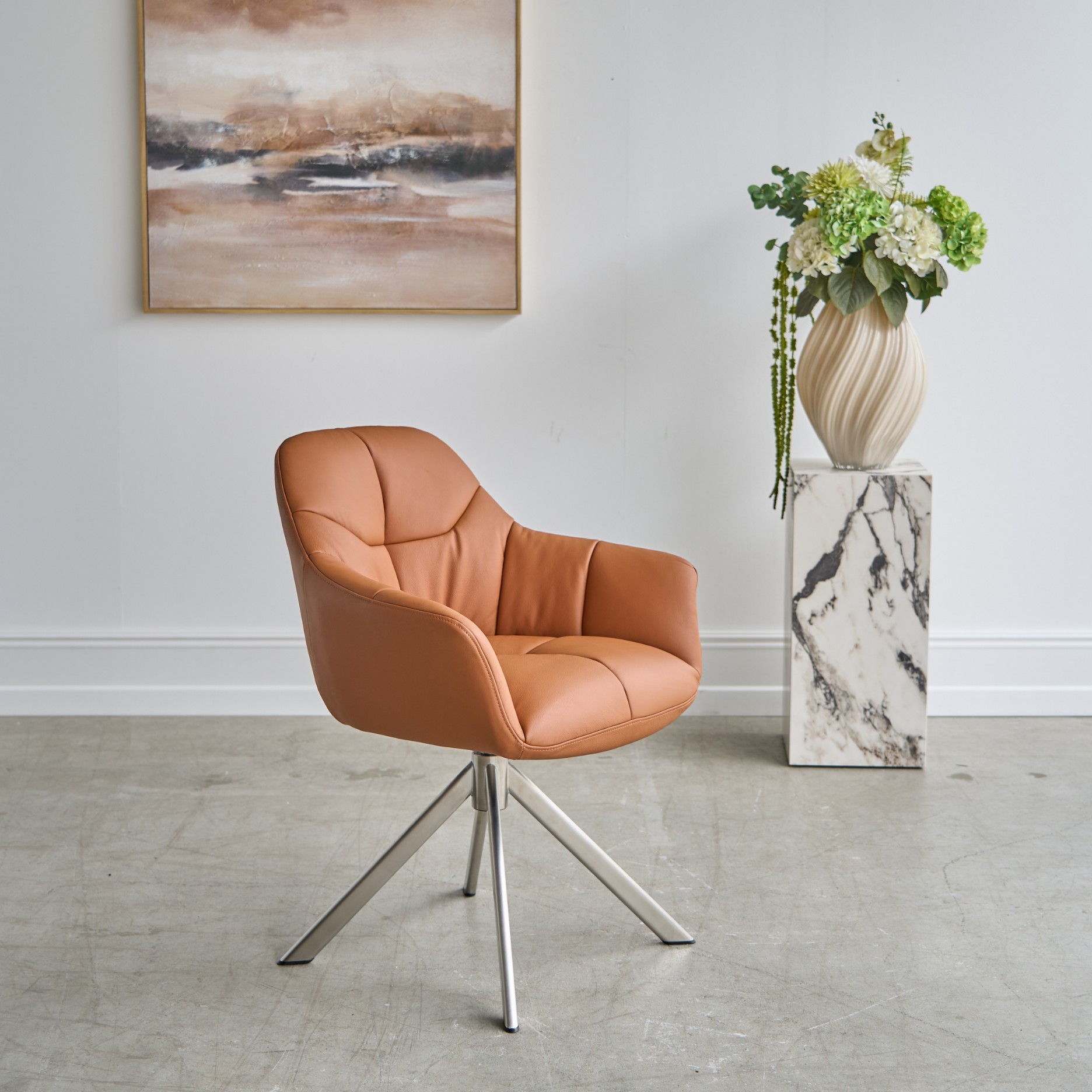 New Age Premium Esszimmerstuhl aus Leder mit Drehgestell (Edelstahl)